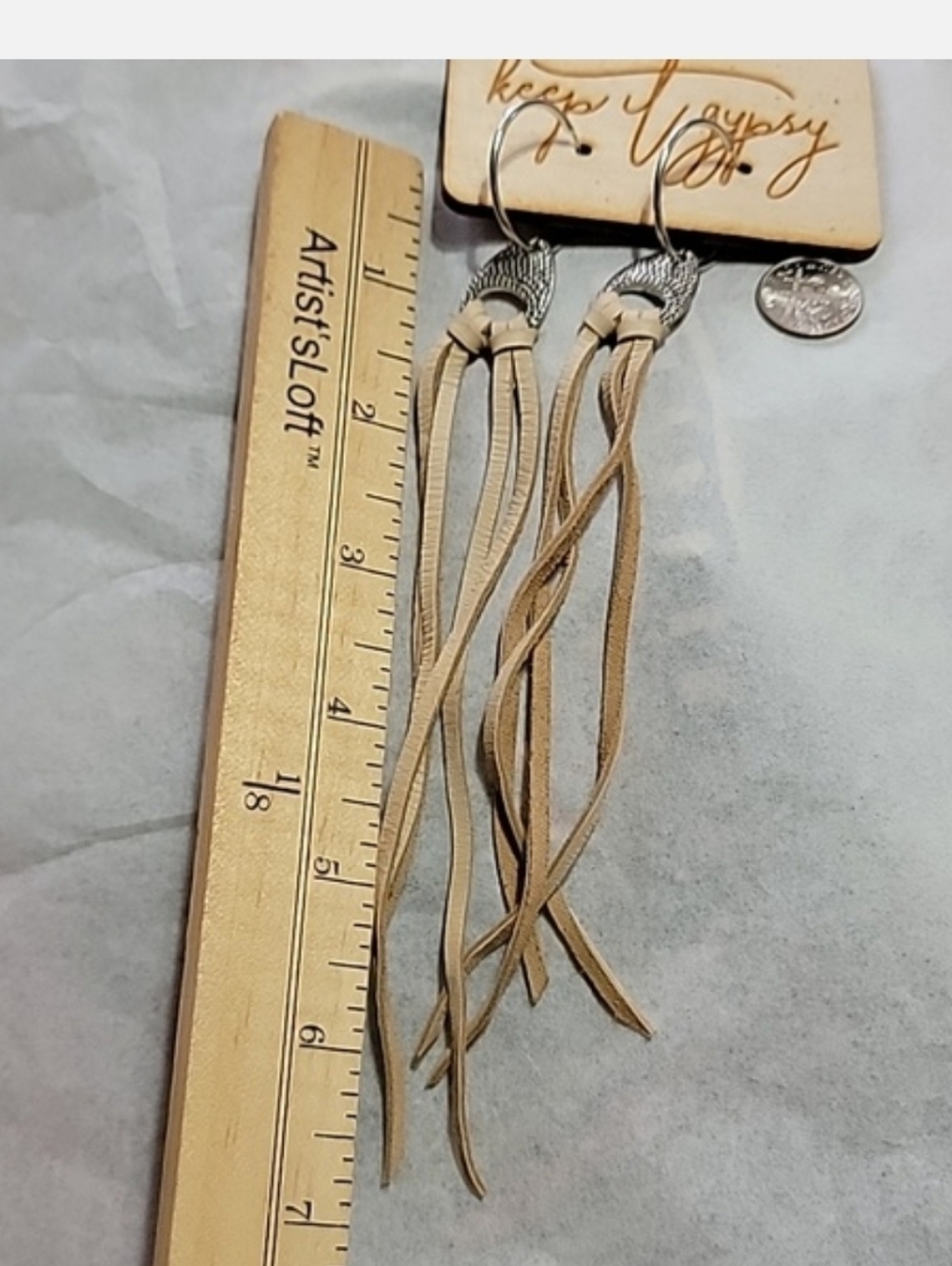 Keep It Gypsy Beige Fringe Leather Earrings with Silver Accents - Picture 5 of 8